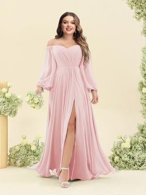 A-Line/Princess Sweetheart Floor-Length Long Plus Size Bridesmaid Dresses with Split Side & Ruffles
