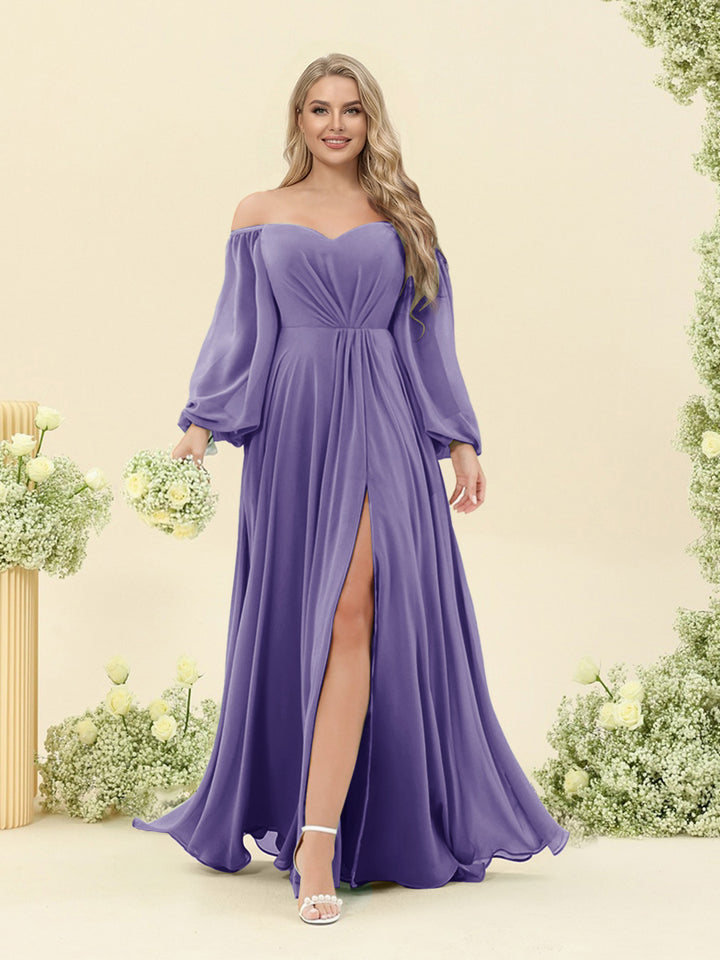 A-Line/Princess Sweetheart Floor-Length Long Plus Size Bridesmaid Dresses with Split Side &amp; Ruffles