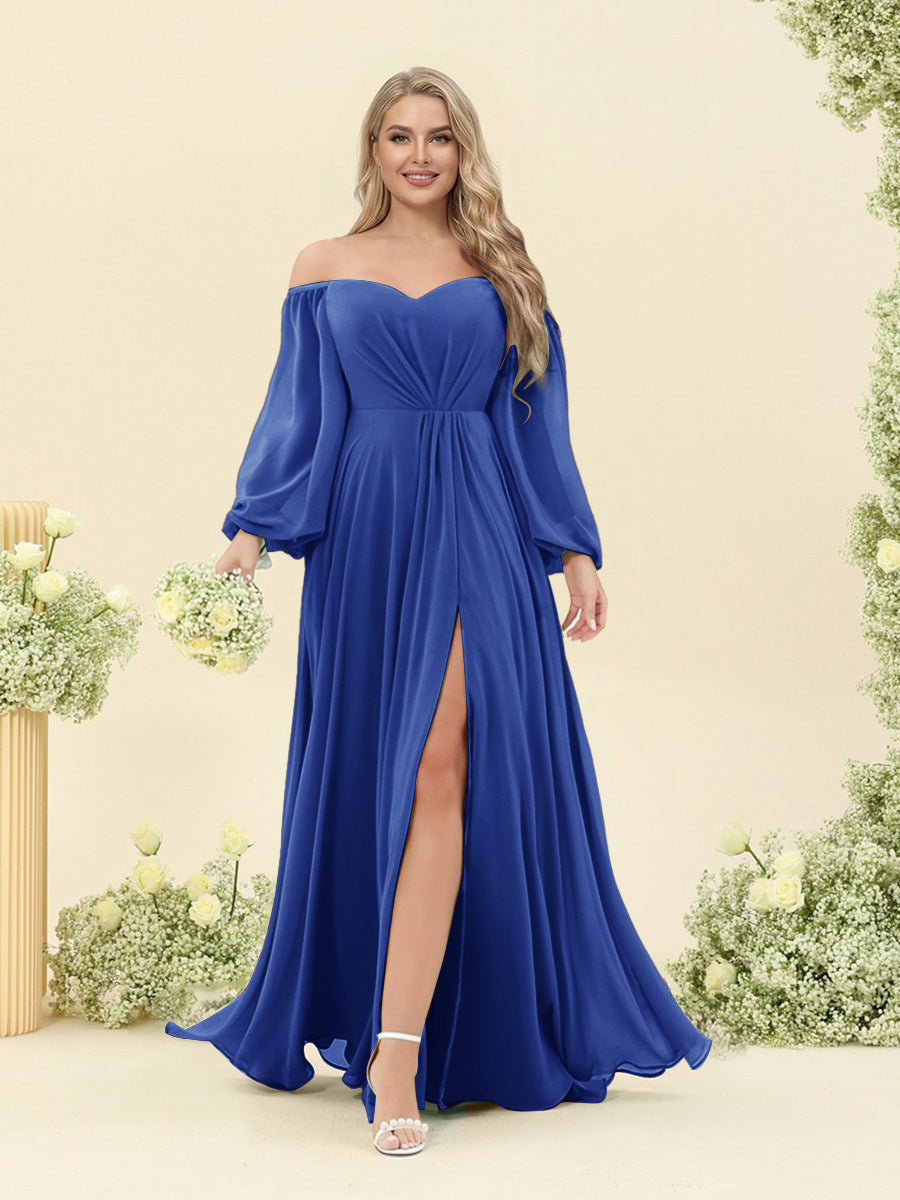 A-Line/Princess Sweetheart Floor-Length Long Plus Size Bridesmaid Dresses with Split Side &amp; Ruffles