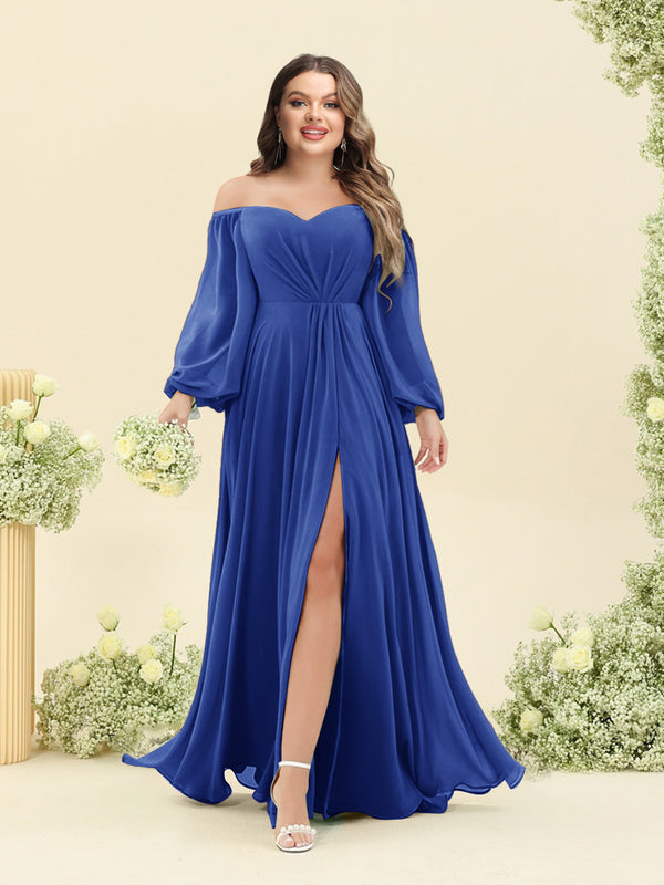 A-Line/Princess Sweetheart Floor-Length Long Plus Size Bridesmaid Dresses with Split Side & Ruffles