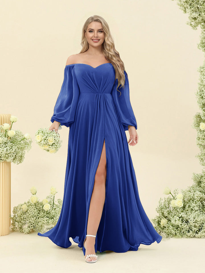 A-Line/Princess Sweetheart Floor-Length Long Plus Size Bridesmaid Dresses with Split Side &amp; Ruffles