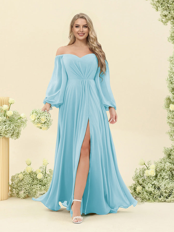 A-Line/Princess Sweetheart Floor-Length Long Plus Size Bridesmaid Dresses with Split Side &amp; Ruffles