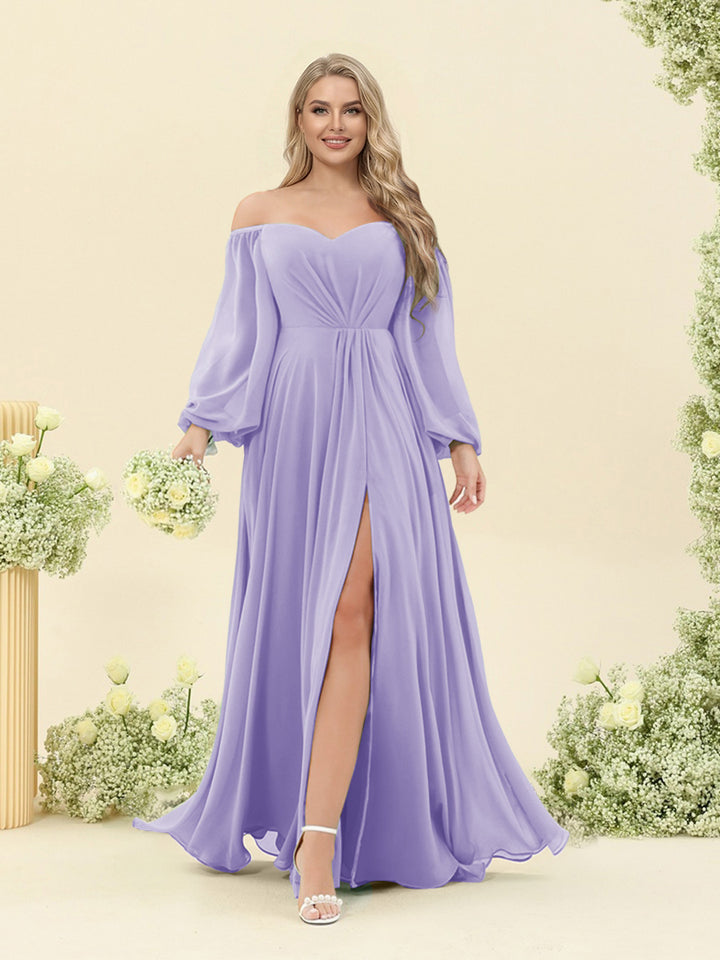 A-Line/Princess Sweetheart Floor-Length Long Plus Size Bridesmaid Dresses with Split Side &amp; Ruffles