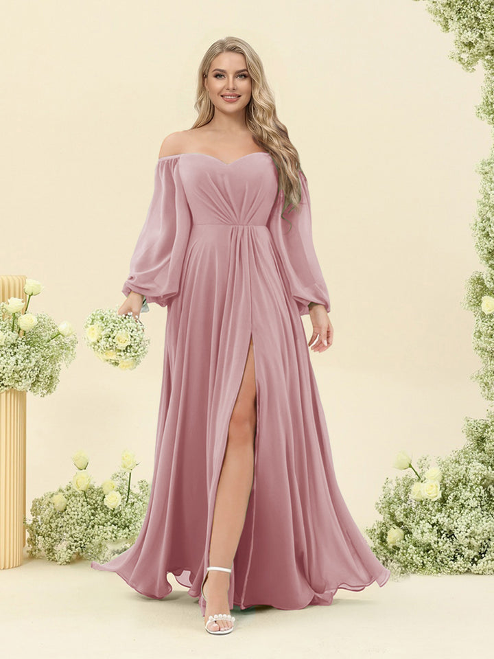 A-Line/Princess Sweetheart Floor-Length Long Plus Size Bridesmaid Dresses with Split Side &amp; Ruffles