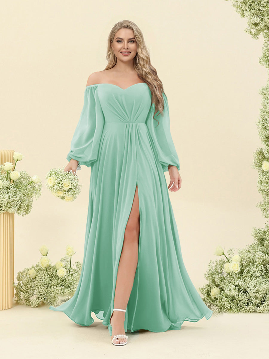 A-Line/Princess Sweetheart Floor-Length Long Plus Size Bridesmaid Dresses with Split Side &amp; Ruffles