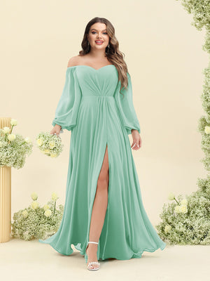 A-Line/Princess Sweetheart Floor-Length Long Plus Size Bridesmaid Dresses with Split Side & Ruffles