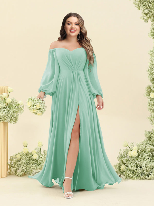 A-Line/Princess Sweetheart Floor-Length Long Plus Size Bridesmaid Dresses with Split Side & Ruffles