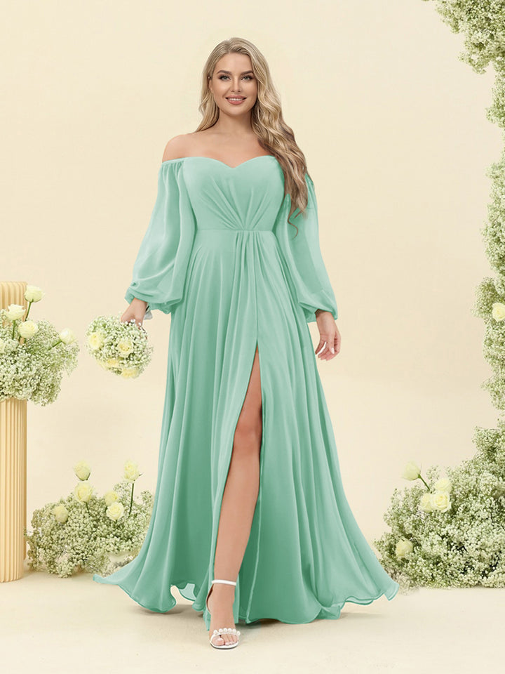 A-Line/Princess Sweetheart Floor-Length Long Plus Size Bridesmaid Dresses with Split Side &amp; Ruffles