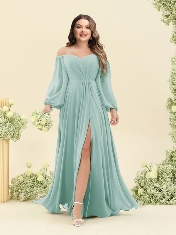 A-Line/Princess Sweetheart Floor-Length Long Plus Size Bridesmaid Dresses with Split Side & Ruffles