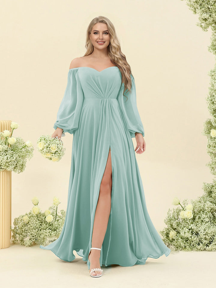 A-Line/Princess Sweetheart Floor-Length Long Plus Size Bridesmaid Dresses with Split Side &amp; Ruffles