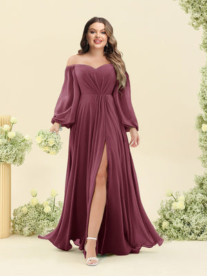 A-Line/Princess Sweetheart Floor-Length Long Plus Size Bridesmaid Dresses with Split Side & Ruffles
