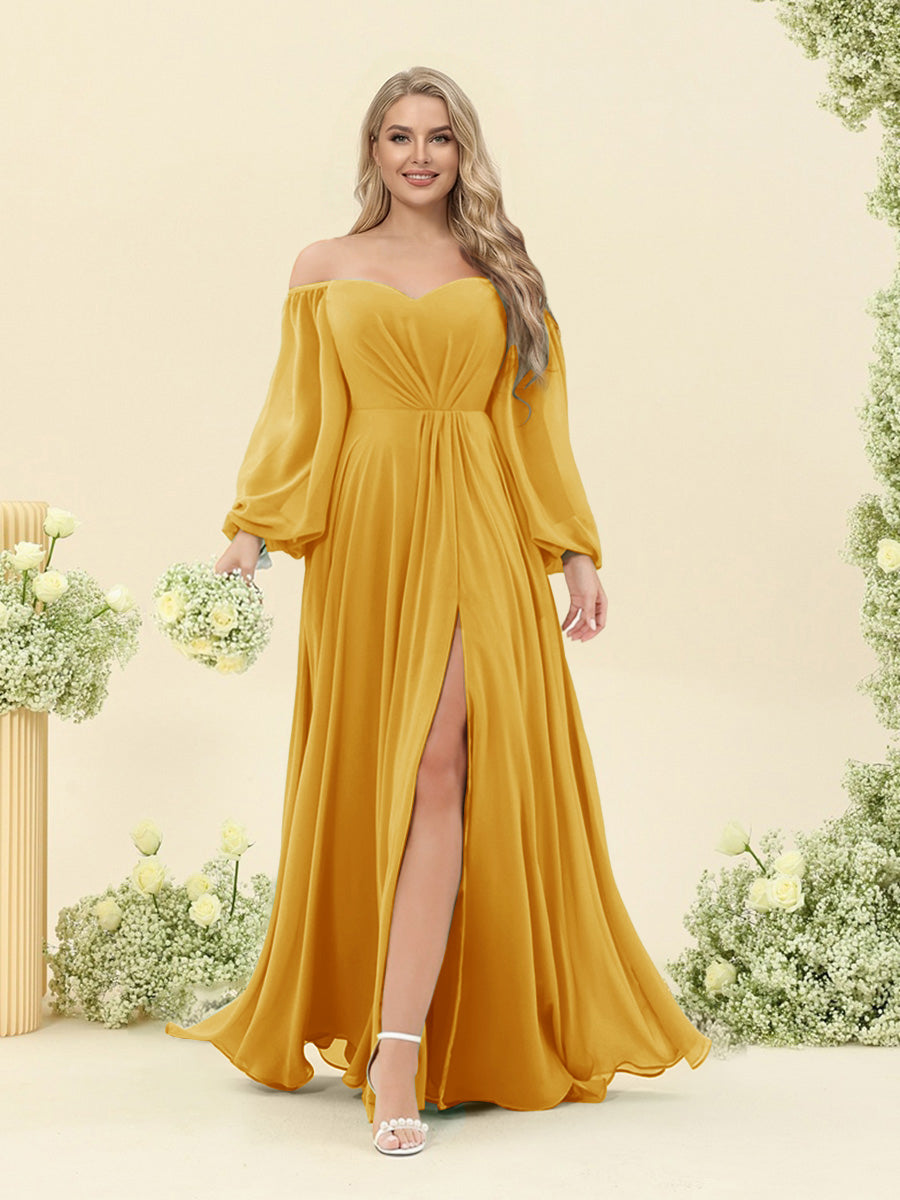 A-Line/Princess Sweetheart Floor-Length Long Plus Size Bridesmaid Dresses with Split Side &amp; Ruffles