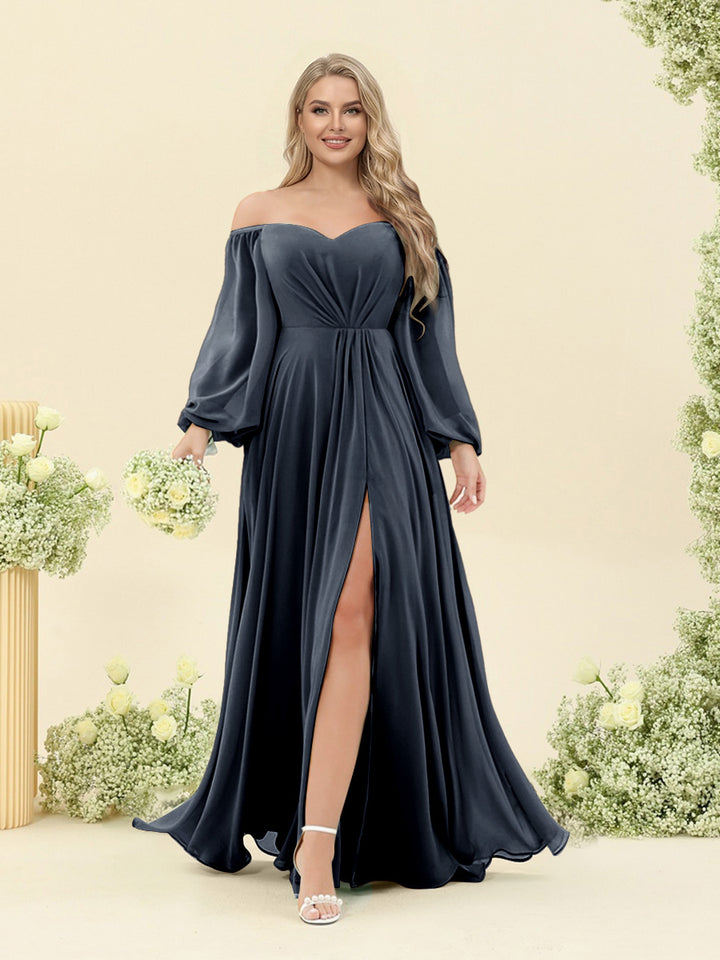 A-Line/Princess Sweetheart Floor-Length Long Plus Size Bridesmaid Dresses with Split Side &amp; Ruffles