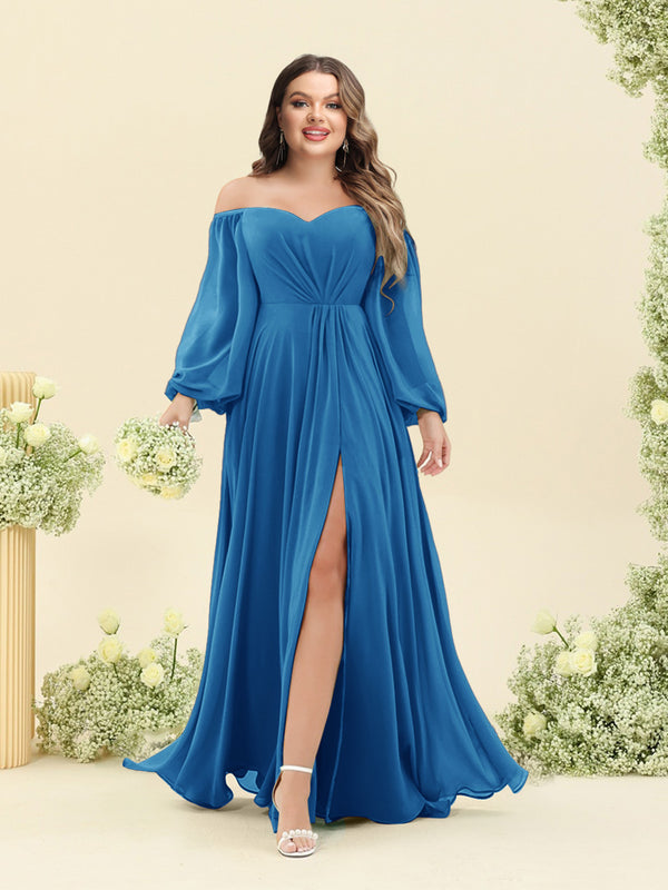 A-Line/Princess Sweetheart Floor-Length Long Plus Size Bridesmaid Dresses with Split Side & Ruffles