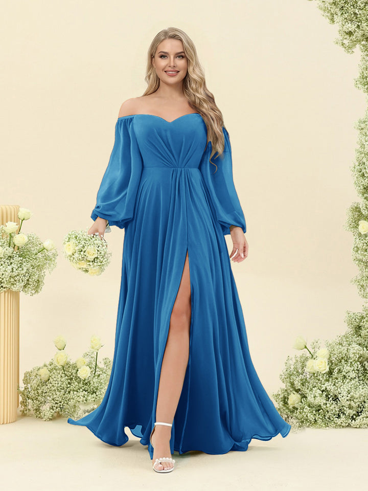 A-Line/Princess Sweetheart Floor-Length Long Plus Size Bridesmaid Dresses with Split Side &amp; Ruffles