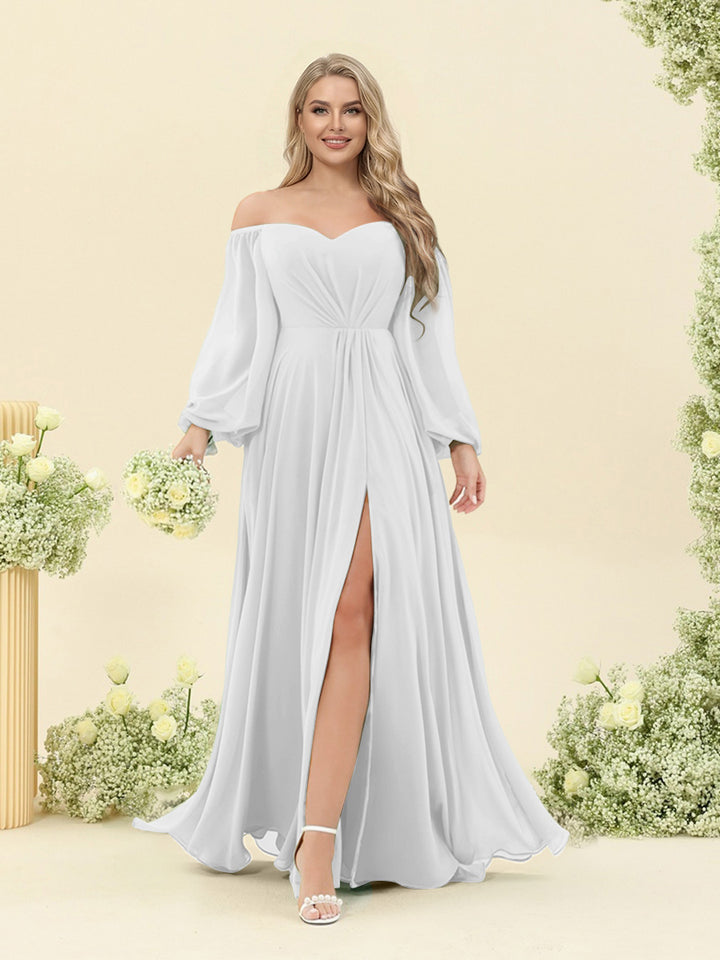 A-Line/Princess Sweetheart Floor-Length Long Plus Size Bridesmaid Dresses with Split Side &amp; Ruffles