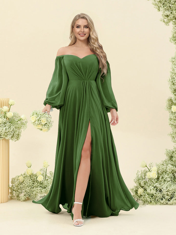 A-Line/Princess Sweetheart Floor-Length Long Plus Size Bridesmaid Dresses with Split Side &amp; Ruffles