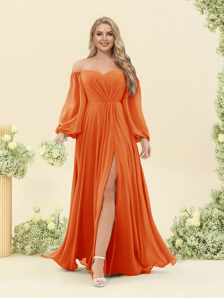 A-Line/Princess Sweetheart Floor-Length Long Plus Size Bridesmaid Dresses with Split Side &amp; Ruffles