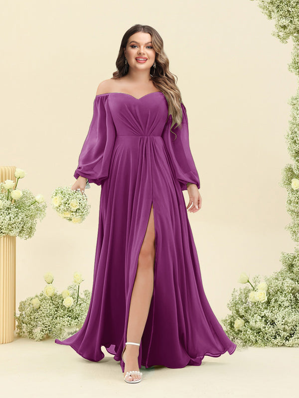 A-Line/Princess Sweetheart Floor-Length Long Plus Size Bridesmaid Dresses with Split Side & Ruffles