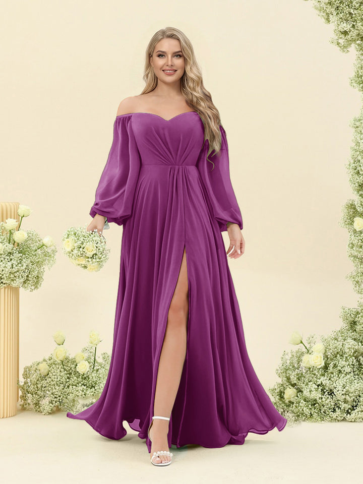 A-Line/Princess Sweetheart Floor-Length Long Plus Size Bridesmaid Dresses with Split Side &amp; Ruffles