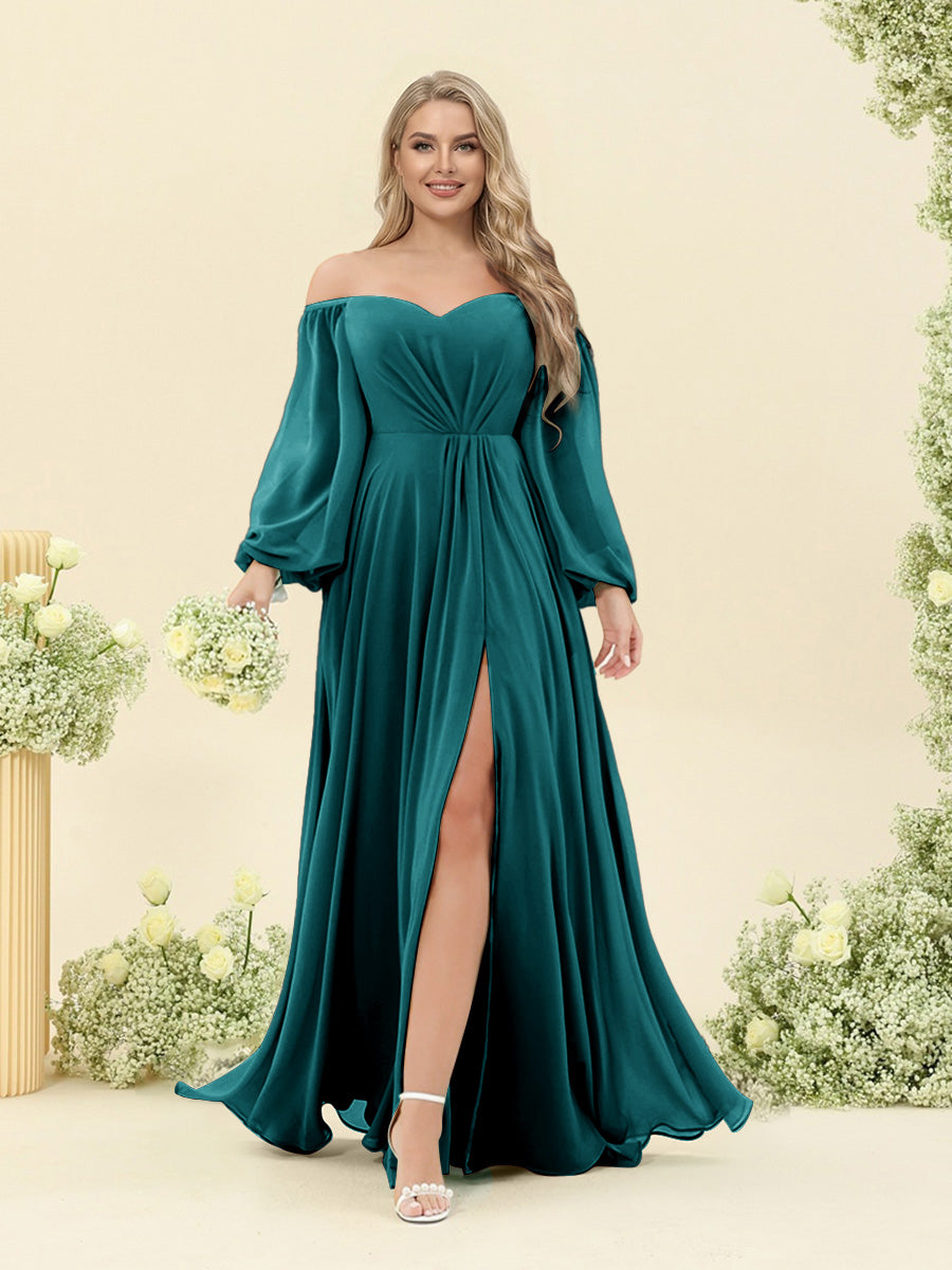 A-Line/Princess Sweetheart Floor-Length Long Plus Size Bridesmaid Dresses with Split Side &amp; Ruffles