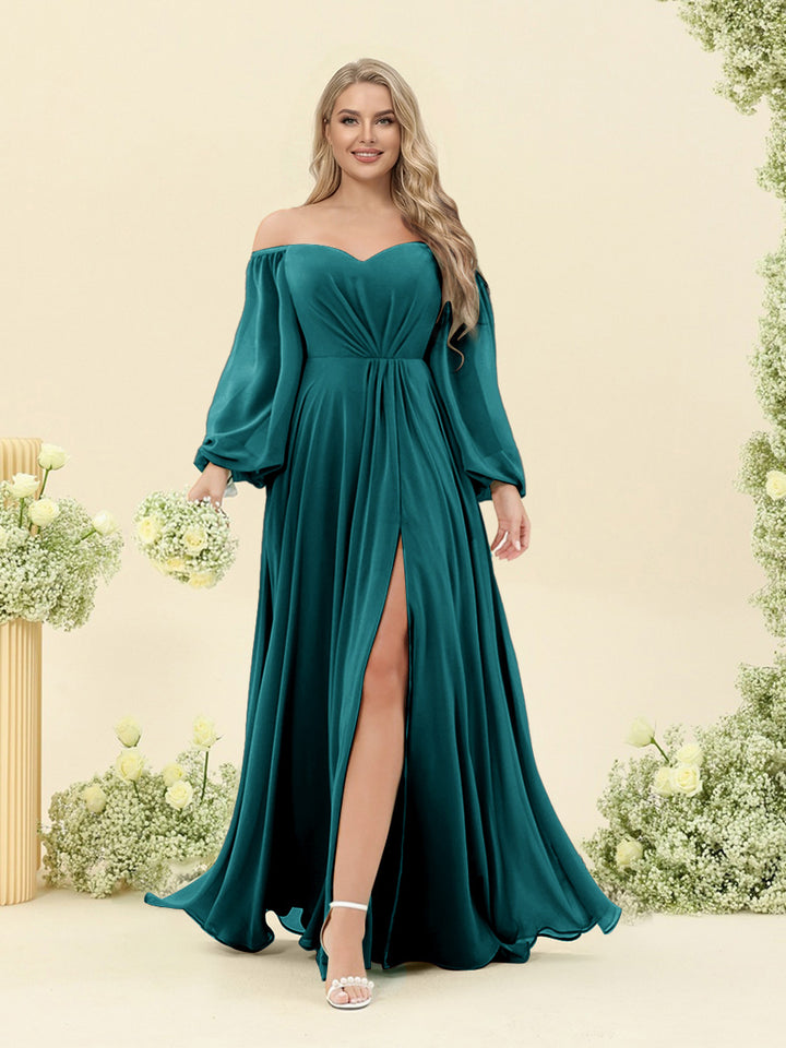 A-Line/Princess Sweetheart Floor-Length Long Plus Size Bridesmaid Dresses with Split Side &amp; Ruffles
