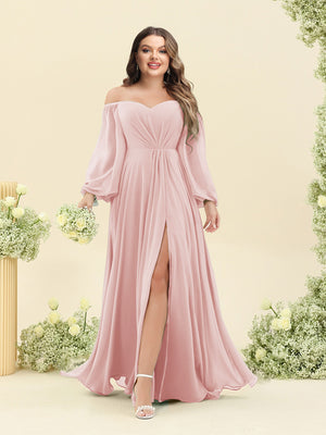 A-Line/Princess Sweetheart Floor-Length Long Plus Size Bridesmaid Dresses with Split Side & Ruffles
