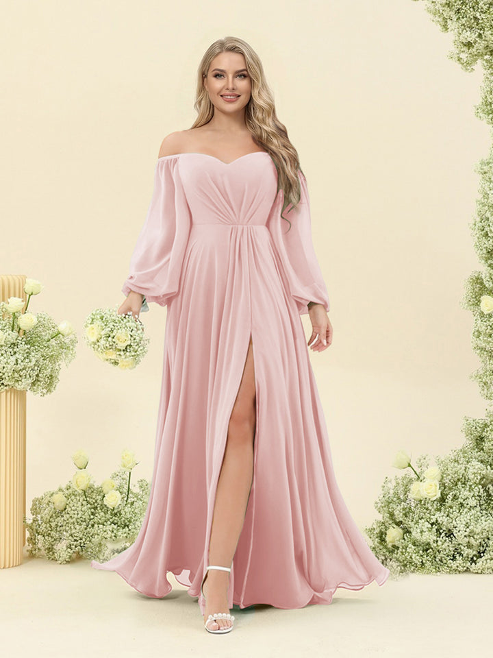 A-Line/Princess Sweetheart Floor-Length Long Plus Size Bridesmaid Dresses with Split Side &amp; Ruffles