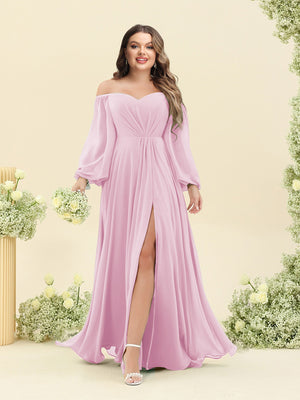 A-Line/Princess Sweetheart Floor-Length Long Plus Size Bridesmaid Dresses with Split Side & Ruffles