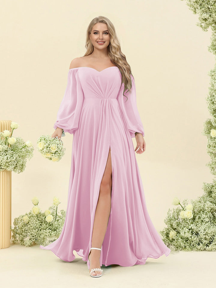 A-Line/Princess Sweetheart Floor-Length Long Plus Size Bridesmaid Dresses with Split Side &amp; Ruffles