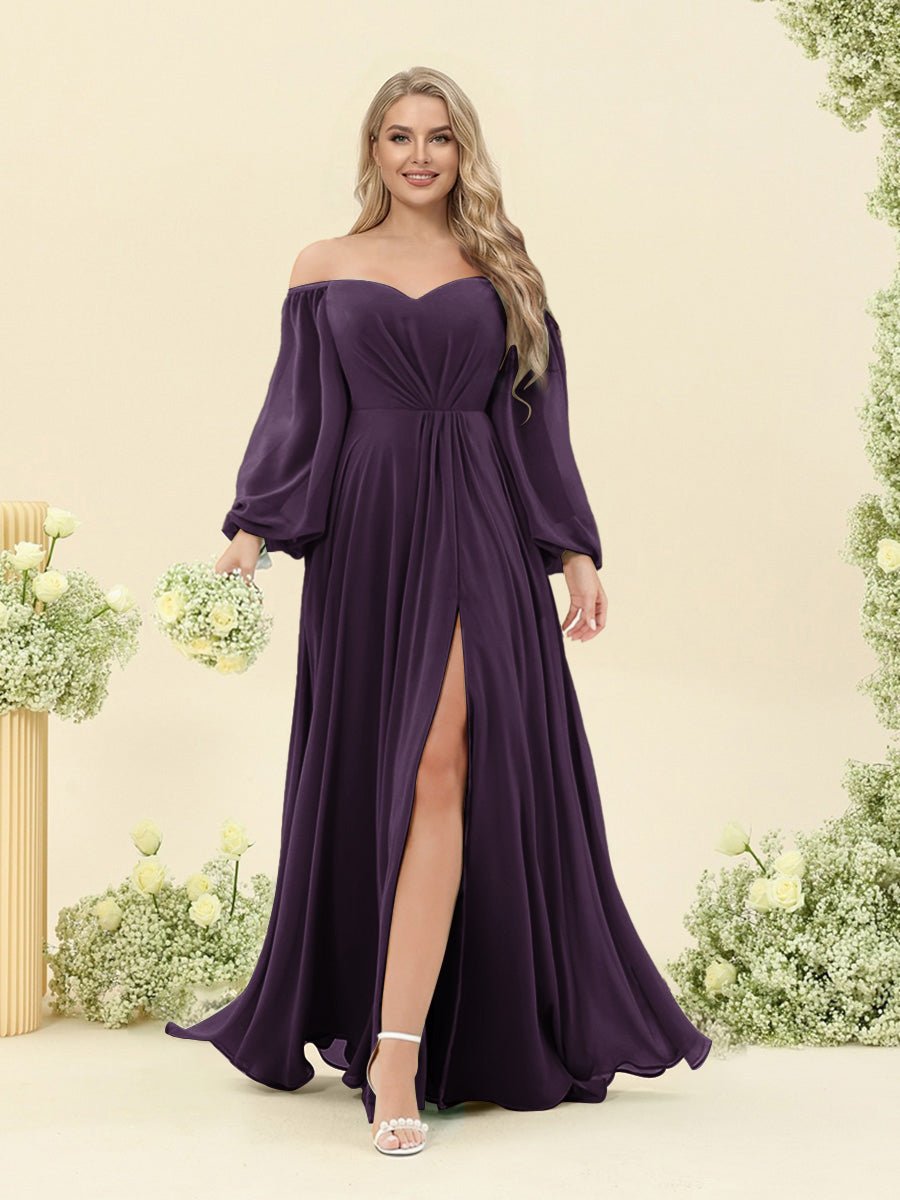 A-Line/Princess Sweetheart Floor-Length Long Plus Size Bridesmaid Dresses with Split Side &amp; Ruffles
