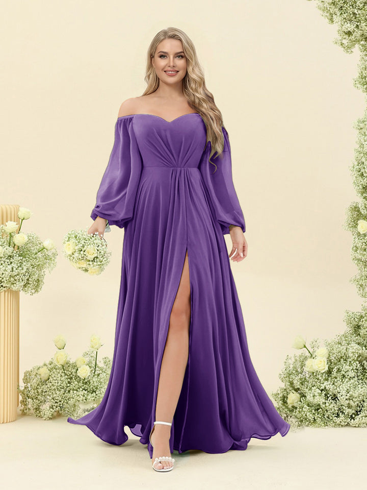 A-Line/Princess Sweetheart Floor-Length Long Plus Size Bridesmaid Dresses with Split Side &amp; Ruffles