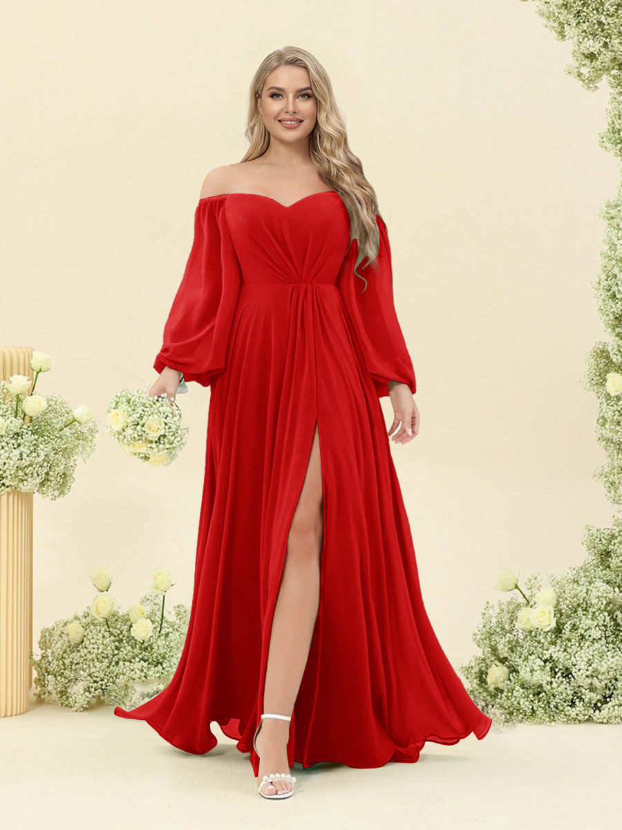 A-Line/Princess Sweetheart Floor-Length Long Plus Size Bridesmaid Dresses with Split Side &amp; Ruffles