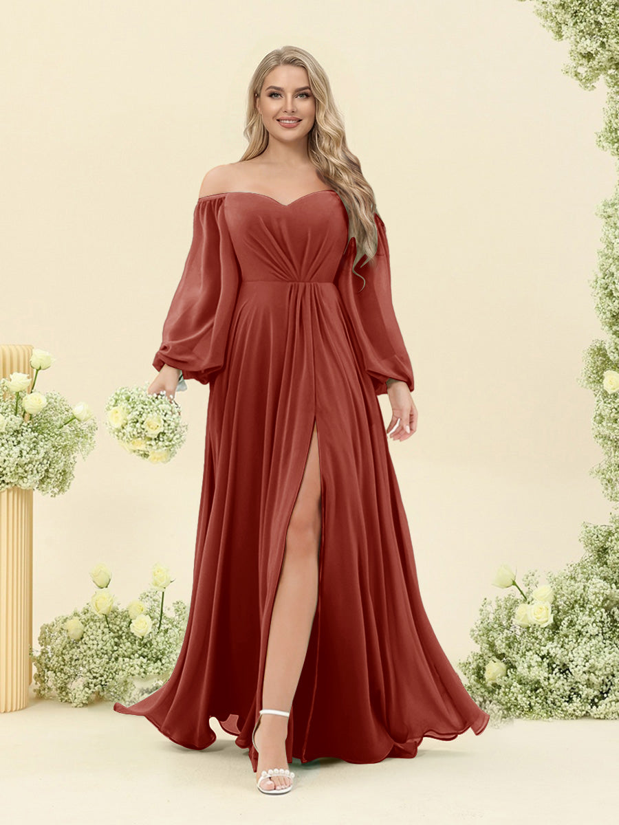 A-Line/Princess Sweetheart Floor-Length Long Plus Size Bridesmaid Dresses with Split Side &amp; Ruffles