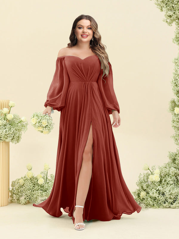 A-Line/Princess Sweetheart Floor-Length Long Plus Size Bridesmaid Dresses with Split Side & Ruffles