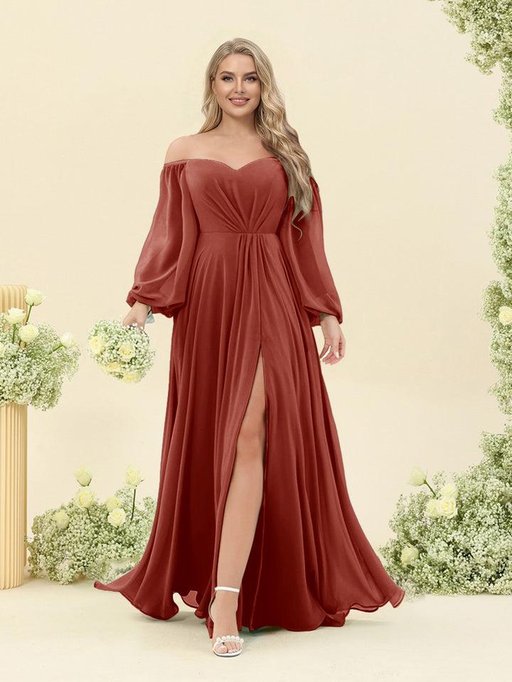 A-Line/Princess Sweetheart Floor-Length Long Plus Size Bridesmaid Dresses with Split Side &amp; Ruffles