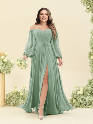 A-Line/Princess Sweetheart Floor-Length Long Plus Size Bridesmaid Dresses with Split Side & Ruffles
