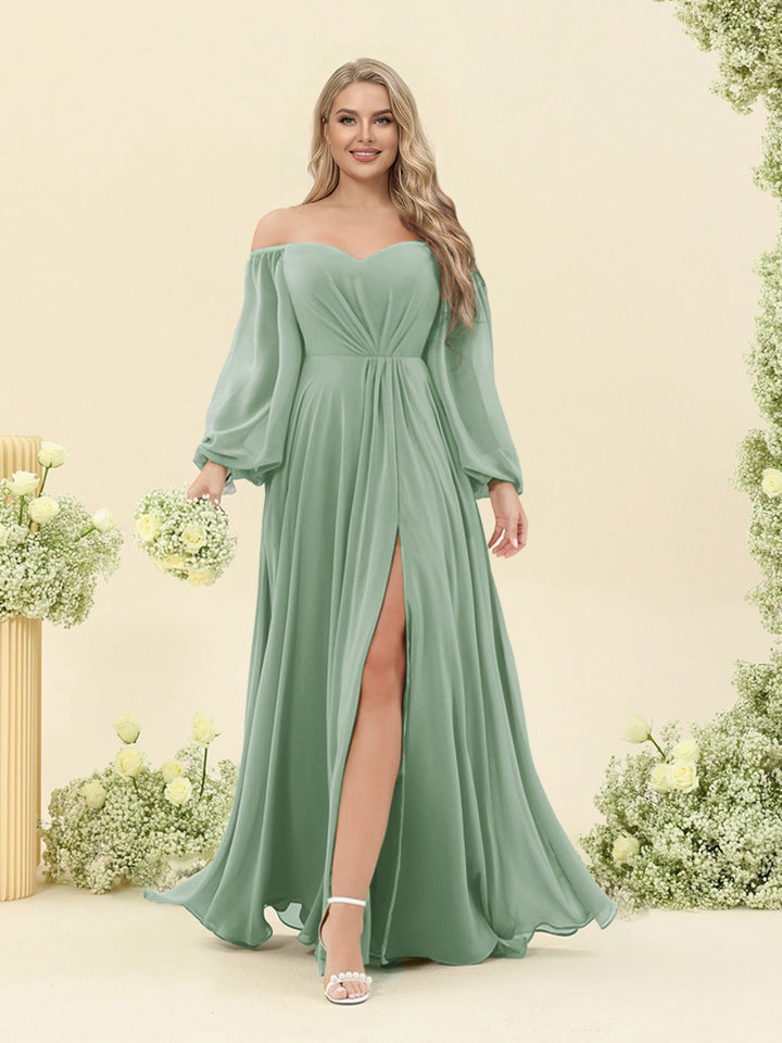 A-Line/Princess Sweetheart Floor-Length Long Plus Size Bridesmaid Dresses with Split Side &amp; Ruffles
