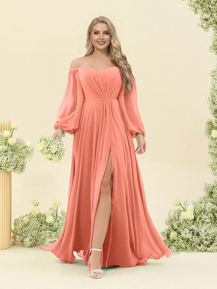 A-Line/Princess Sweetheart Floor-Length Long Plus Size Bridesmaid Dresses with Split Side &amp; Ruffles