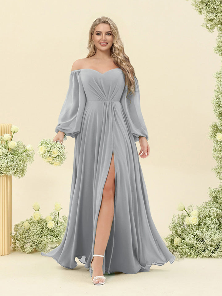 A-Line/Princess Sweetheart Floor-Length Long Plus Size Bridesmaid Dresses with Split Side &amp; Ruffles