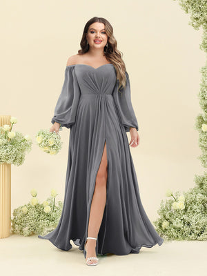 A-Line/Princess Sweetheart Floor-Length Long Plus Size Bridesmaid Dresses with Split Side & Ruffles