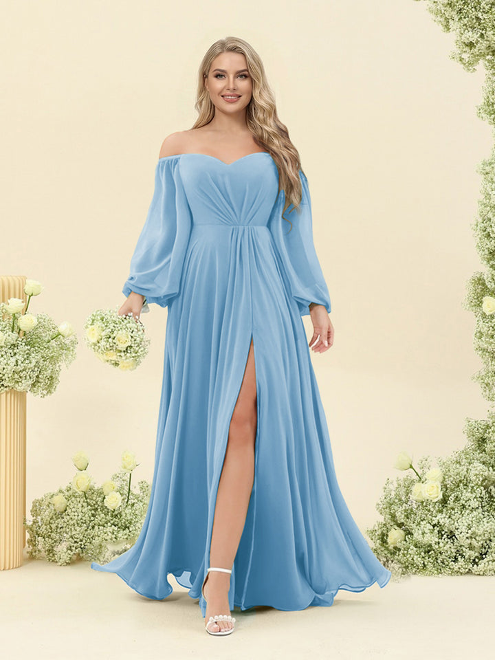 A-Line/Princess Sweetheart Floor-Length Long Plus Size Bridesmaid Dresses with Split Side &amp; Ruffles