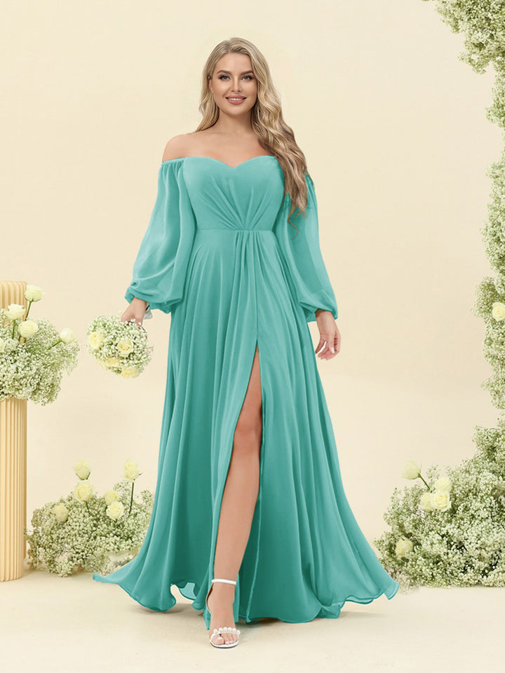 A-Line/Princess Sweetheart Floor-Length Long Plus Size Bridesmaid Dresses with Split Side &amp; Ruffles