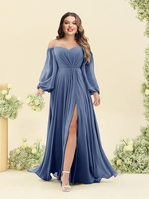 A-Line/Princess Sweetheart Floor-Length Long Plus Size Bridesmaid Dresses with Split Side & Ruffles