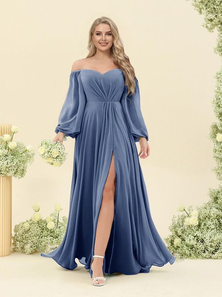 A-Line/Princess Sweetheart Floor-Length Long Plus Size Bridesmaid Dresses with Split Side &amp; Ruffles