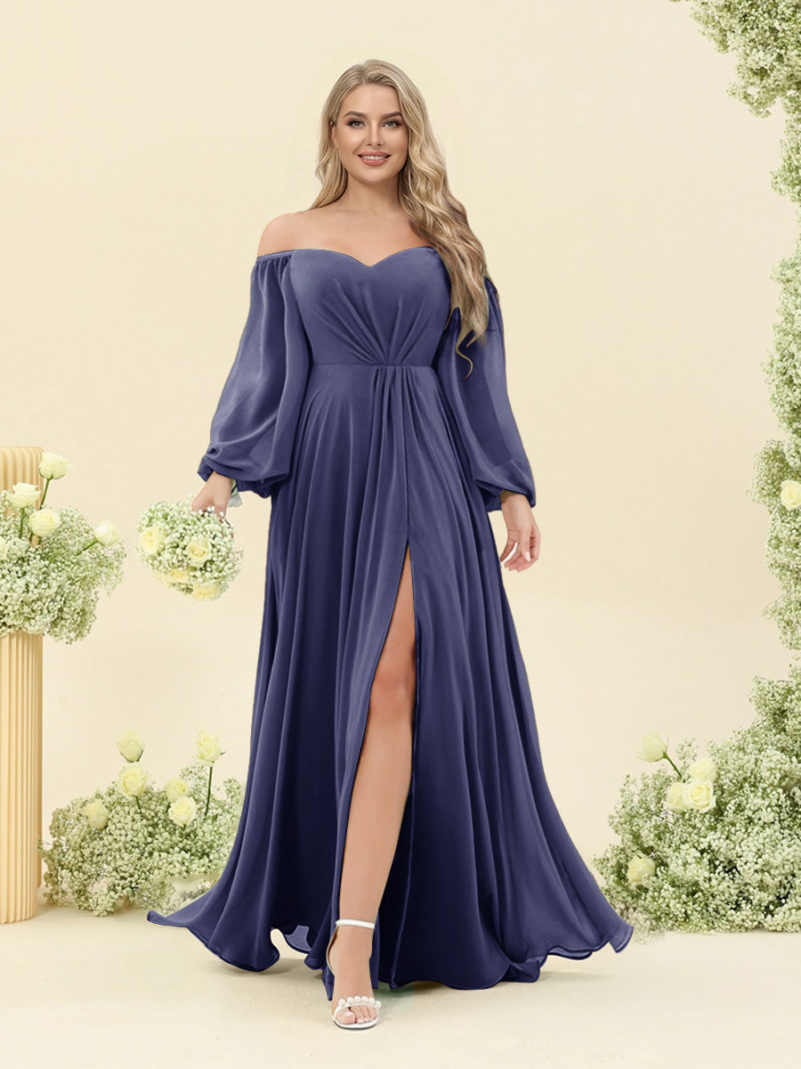 A-Line/Princess Sweetheart Floor-Length Long Plus Size Bridesmaid Dresses with Split Side &amp; Ruffles