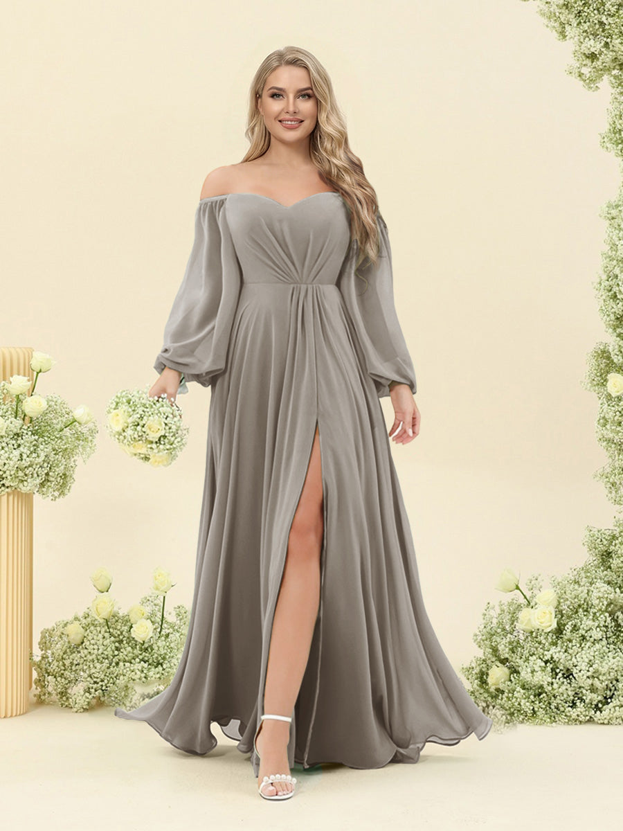 A-Line/Princess Sweetheart Floor-Length Long Plus Size Bridesmaid Dresses with Split Side &amp; Ruffles