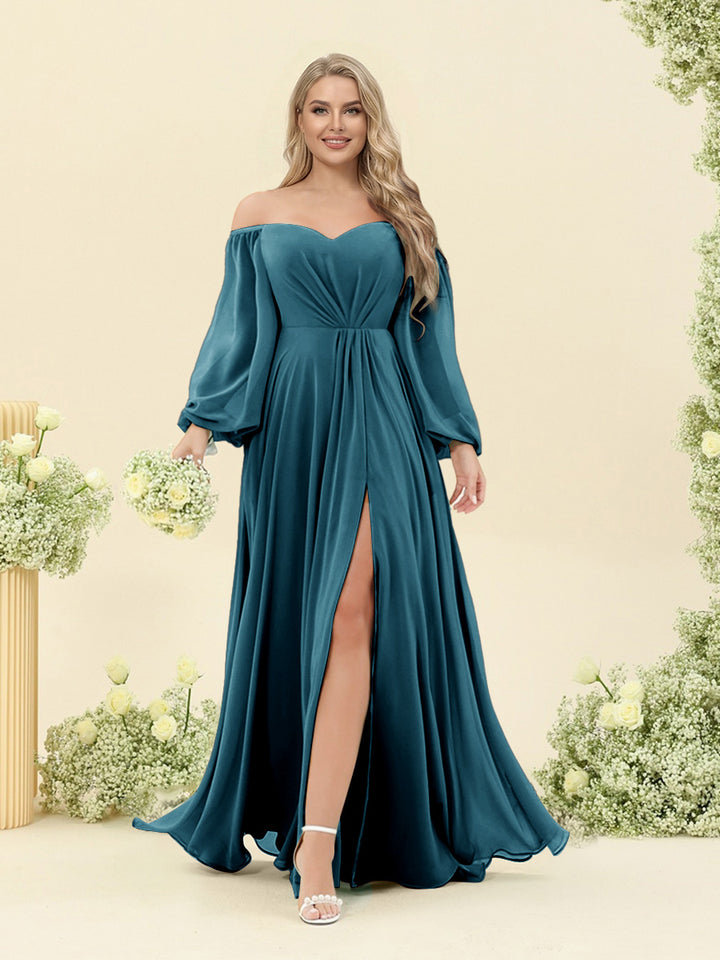 A-Line/Princess Sweetheart Floor-Length Long Plus Size Bridesmaid Dresses with Split Side &amp; Ruffles