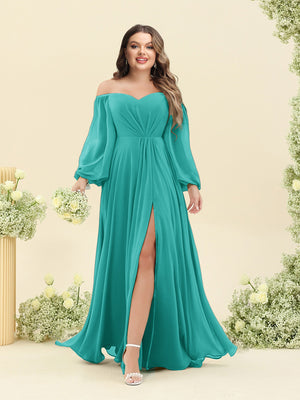 A-Line/Princess Sweetheart Floor-Length Long Plus Size Bridesmaid Dresses with Split Side & Ruffles