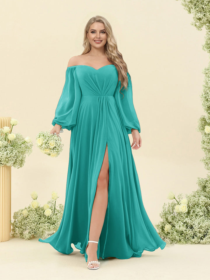 A-Line/Princess Sweetheart Floor-Length Long Plus Size Bridesmaid Dresses with Split Side &amp; Ruffles